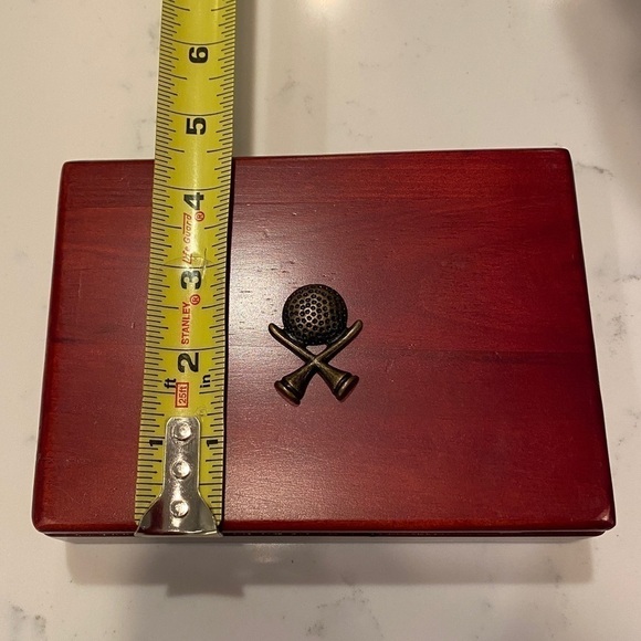 Dual Set of Playing Cards in Rosewood Box with Lid and Golf Ball Design on Box - Picture 8 of 12